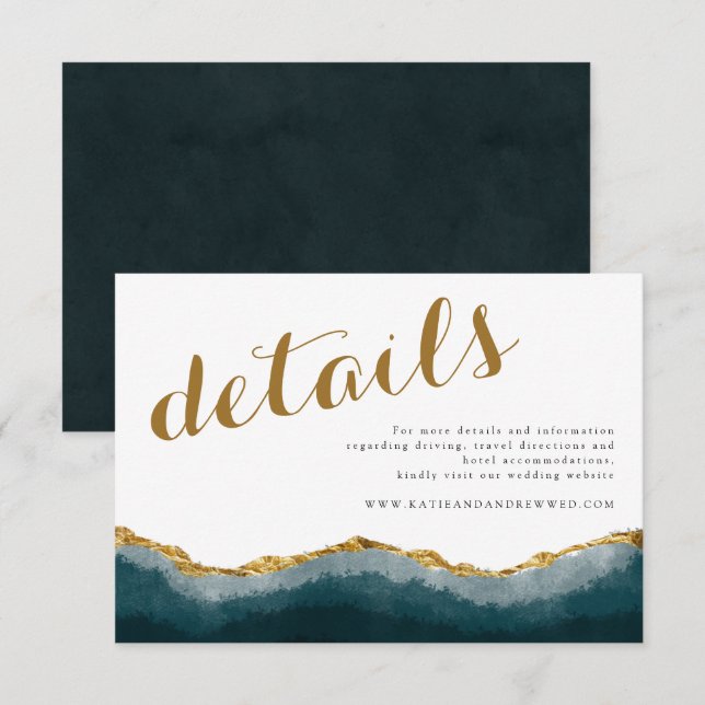 Carte D'accompagnement Chic Elegant Turquoise Gold Agate Mariage Détails (Devant / Derrière)