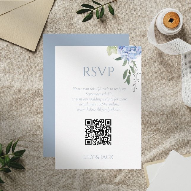 Carte D'accompagnement Chic Floral Dusty Blue Hydrangea Wedding RSVP (Créateur téléchargé)