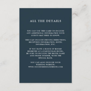 Carte D'accompagnement Chic Foliage   Mariage bleu foncé Détails de l'inv