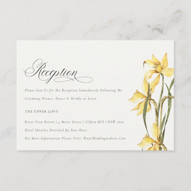 Carte D'accompagnement Chic Jaune Daffodil Aquarelle Réception de mariage (Devant)