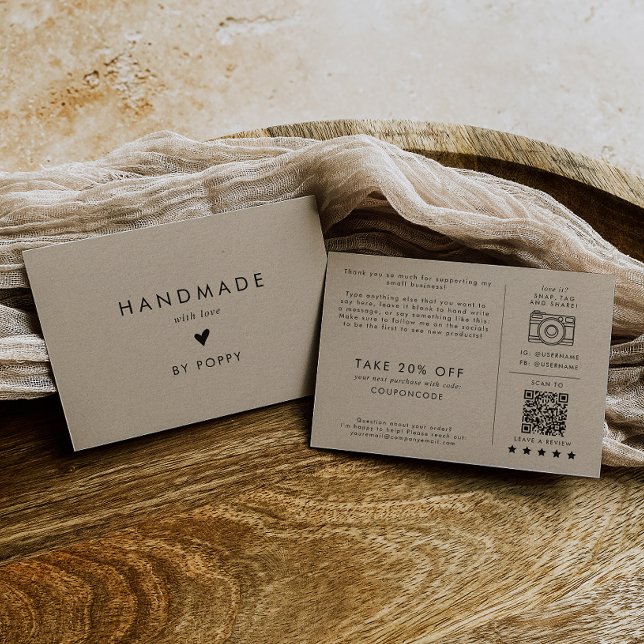 Carte D'accompagnement Chic Kraft fait main avec Merci d'amour (Créateur téléchargé)