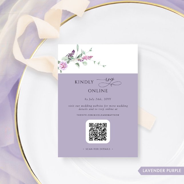 Carte D'accompagnement Chic Lavender Pastel Floral RSVP Online, QR Code (Créateur téléchargé)