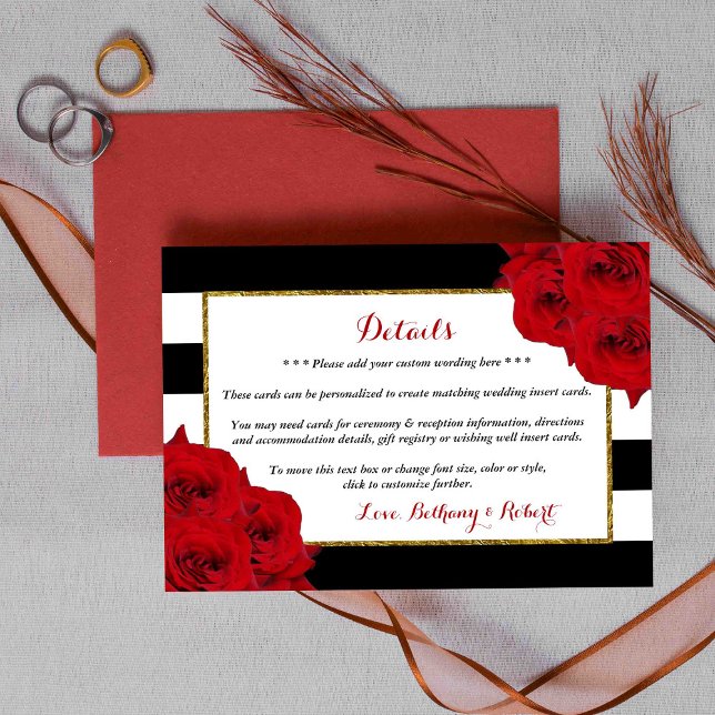 Carte D'accompagnement Chic Moderne Luxe Mariage Collection - Roses rouge (Créateur téléchargé)