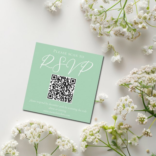 Carte D'accompagnement Chic Monnaie vert Mariage de script blanc QR Code  (Créateur téléchargé)