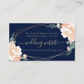 Carte D'accompagnement Chic Navy Blue Peach Gold Floral Mariage Website