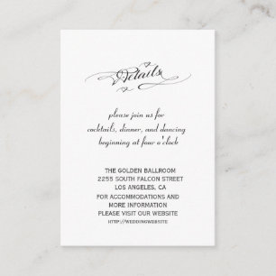 Carte D'accompagnement Chic noir et blanc Calligraphie Détails du Mariage