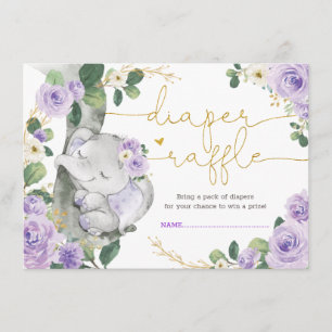 Carte D'accompagnement Chic Purple Floral Elephant Douche Raffle