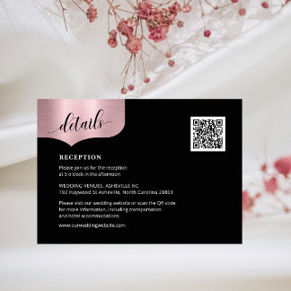 Carte D'accompagnement Chic QR Code Rose métallique Gold Détails Mariage