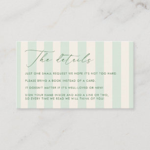 Carte D'accompagnement Chic rayures vertes Baby Shower Les détails