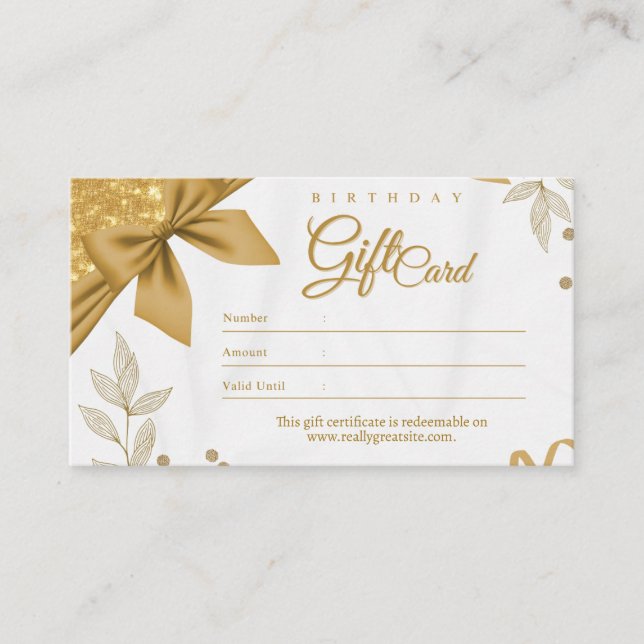 Carte D'accompagnement Chic ruban de feuille d'or blanc logo cadeau certi (Devant)
