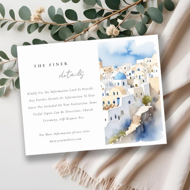 Carte D'accompagnement Chic Santorini Grèce Aquarelle Détails du Mariage (Créateur téléchargé)