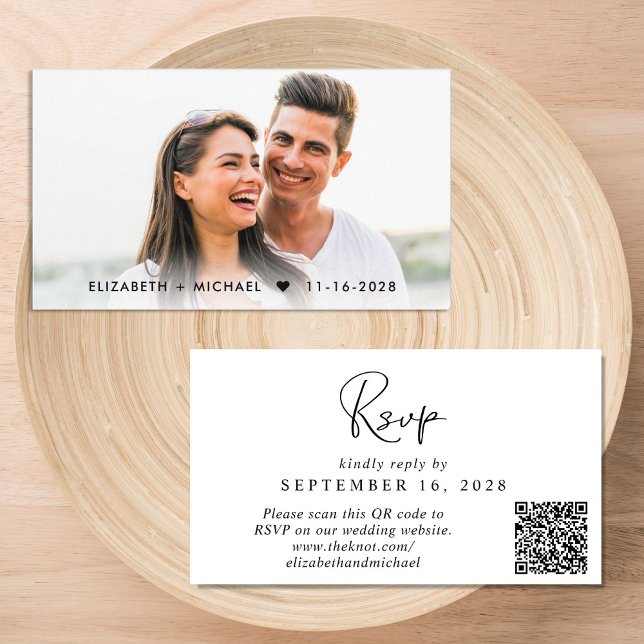 Carte D'accompagnement Chic Script QR Code Mariage RSVP (Créateur téléchargé)