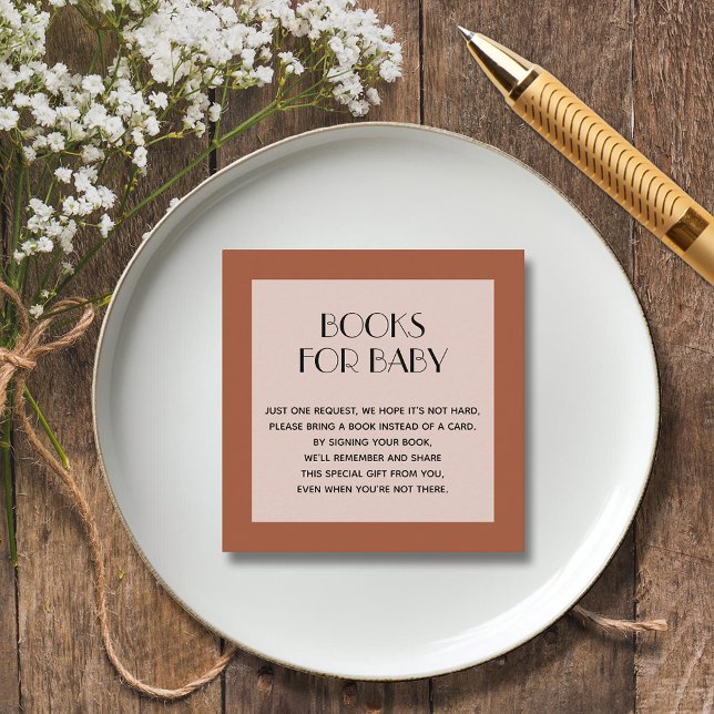 Carte D'accompagnement Chic Terracotta Genre Neutre Baby Book Demande (Terracotta baby shower Books for Baby 2.5" square enclosure cards)