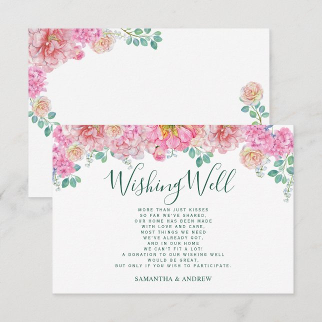 Carte D'accompagnement Chic vert & rose florale aquarelle désirant bien (Devant / Derrière)