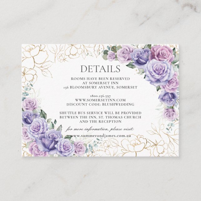 Carte D'accompagnement Chic violet Lavande Lavande Florale Détails du Mar (Devant)