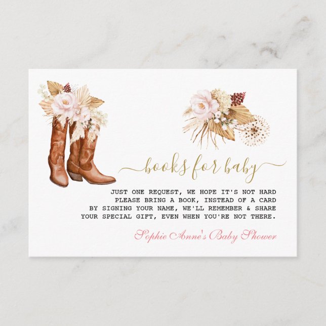 Carte D'accompagnement Chic Western Boots Cowgirl Book for Baby shower (Devant)