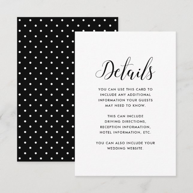 Carte D'accompagnement Chiffre noir et blanc Mariage Détails sur l'invité (Devant / Derrière)