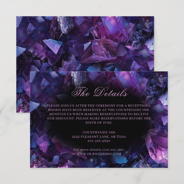 Carte D'accompagnement Chiffres de sorcière Boho Améthyste foncé Mariage  (Devant / Derrière)