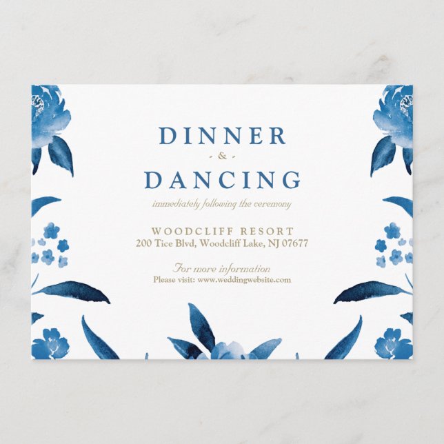 Carte D'accompagnement Chinoiserie florale bleue Accueil de mariage (Devant)