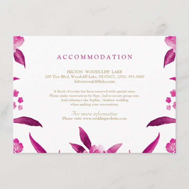 Carte D'accompagnement Chinoiserie rose florale Hébergement Mariage (Devant)
