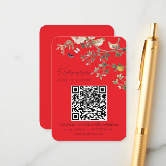 Carte D'accompagnement Chinoiserie Wedding Website RSVP QR Code 