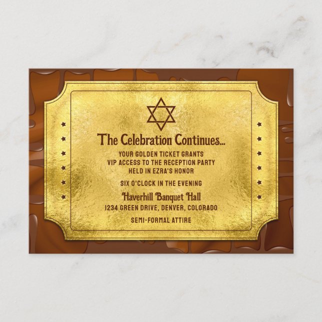 Carte D'accompagnement Chocolat Golden Ticket Bar Réception Bat mitzvah (Devant)