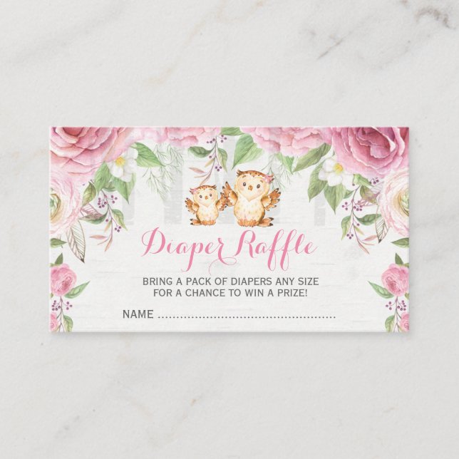 Carte D'accompagnement Chouette florale rose - Billetterie pour bébé et m (Devant)