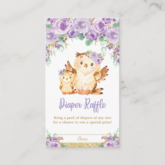 Carte D'accompagnement Chouette florale violette Baby shower Déchets (Devant)