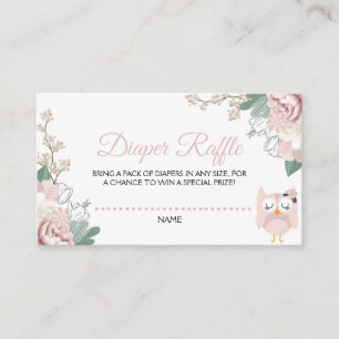 Carte D'accompagnement Chouette rose Baby shower floral Raffle