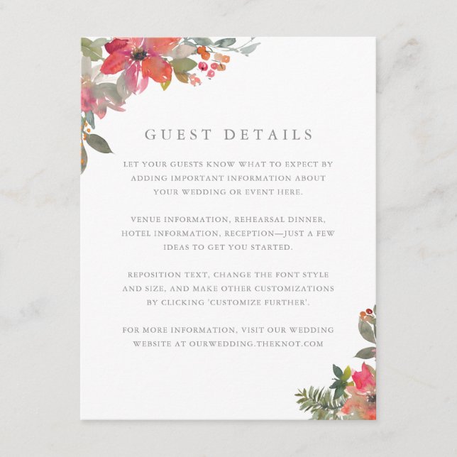 Carte D'accompagnement Christmas Poinsettia Floral Mariage Détails de l'i (Devant)