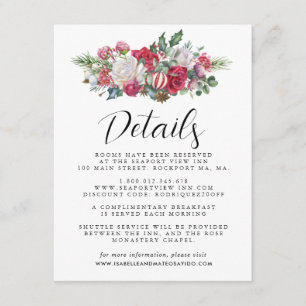 Carte D'accompagnement Christmas Red Floral Mariage Détails de l'invité