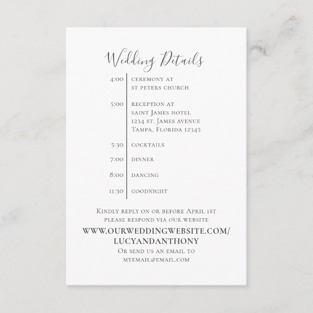 Carte D'accompagnement Chronologie des détails de mariage simple minimali (Devant)