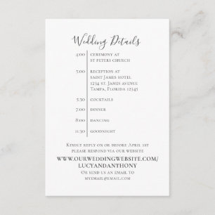 Carte D'accompagnement Chronologie des détails de mariage simple minimali