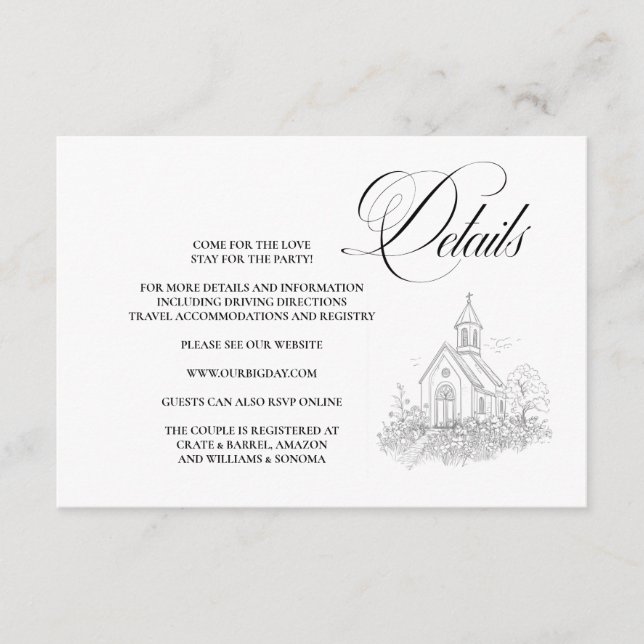 Carte D'accompagnement Church Calligraphy Enclosure Card Details (Devant)