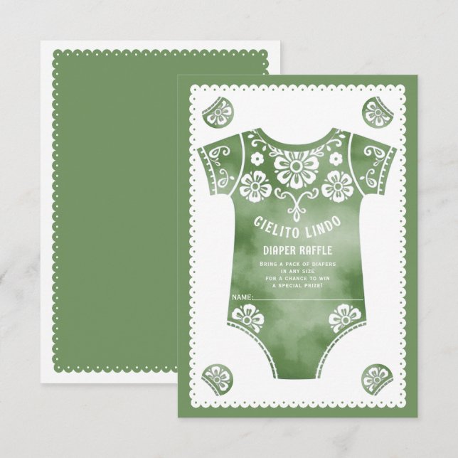 Carte D'accompagnement Cielito Lindo baby shower vert Déchets Raffle (Devant / Derrière)