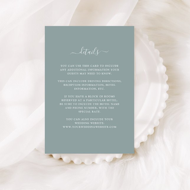 Carte D'accompagnement Cimier d'Eucalyptus | Détails de l'invité Mariage (An elegant, eucalyptus green wedding details card to coordinate perfectly with our collection)