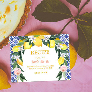 Carte D'accompagnement Citron Bleu Carreaux italiens Bride-to-be Recette