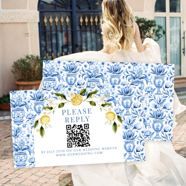 Carte D'accompagnement Citron bleu citron méditerranéen mariage rsvp QR (Créateur téléchargé)
