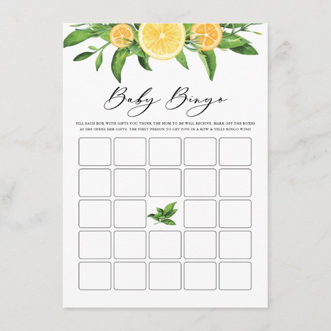 Carte D'accompagnement Citrons et Oranges Garland Baby shower Bingo Jeu (Devant)