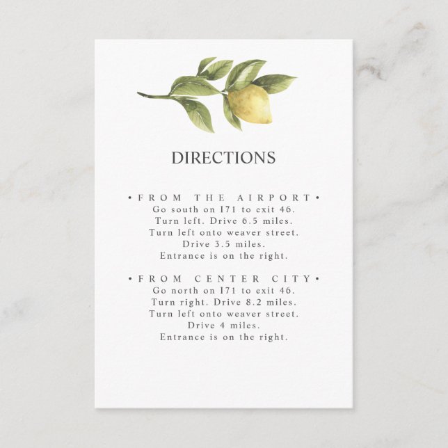 Carte D'accompagnement Citrons | jaune | Itinéraire MARIAGE chic (Devant)