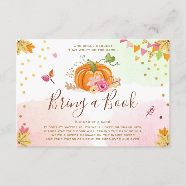 Carte D'accompagnement Citrouille Apportez un livre Automne Baby shower d (Devant)