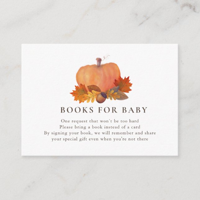 Carte D'accompagnement Citrouille Automne laisse livres blancs pour bébé (Devant)