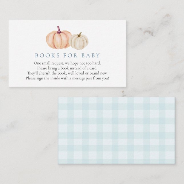 Carte D'accompagnement Citrouille Blue En vichy Livres pour Boîtier bébé (Devant / Derrière)