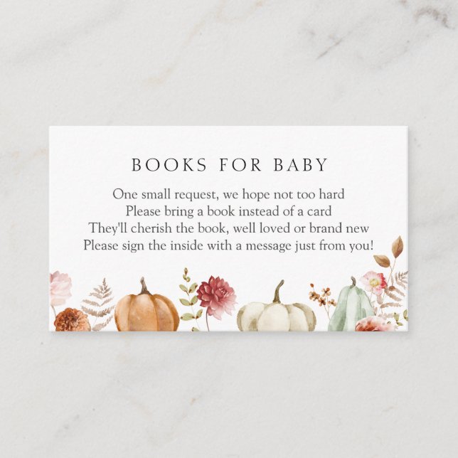 Carte D'accompagnement Citrouille Bourgogne Floral Livres pour bébé (Devant)