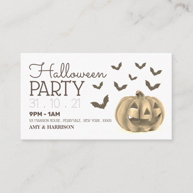 Carte D'accompagnement Citrouille & chauves-souris, Halloween Party Ticke (Devant)