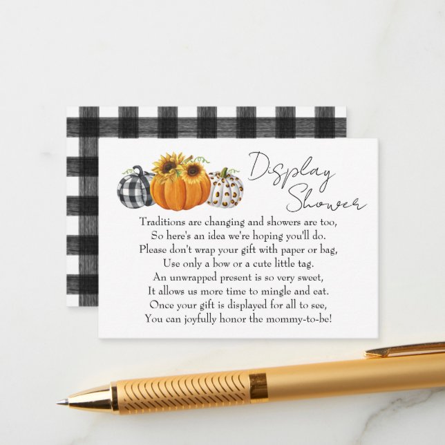 Carte D'accompagnement Citrouille d'automne Sunflower Baby Display Douche (Devant/Arrière en situation)