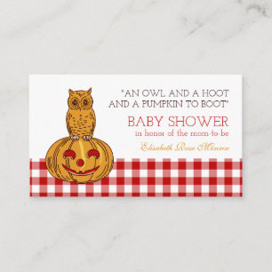 Carte D'accompagnement Citrouille Owl & En vichy Baby shower Billet Invit