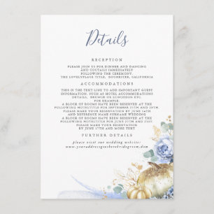 Carte D'accompagnement Citrouilles d'or Dusty Blue Floral Détails du Mari