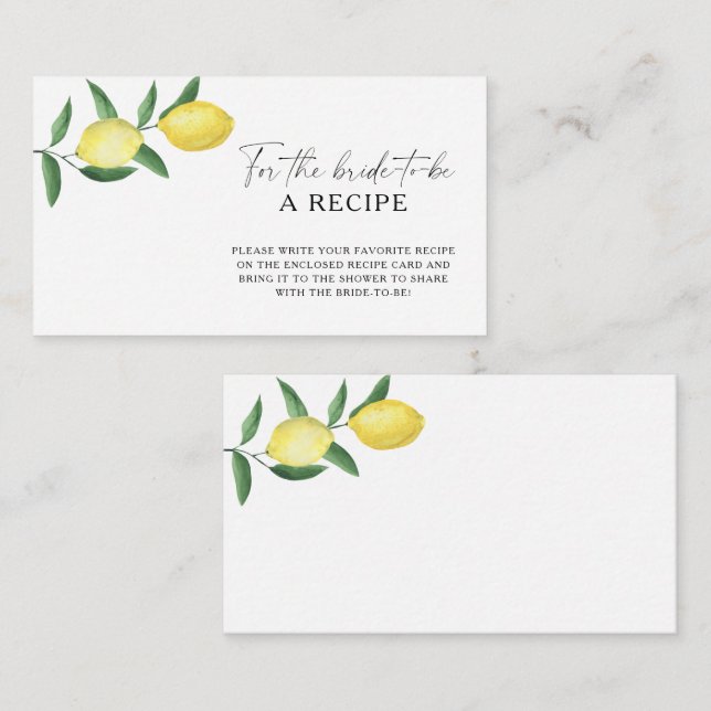 Carte D'accompagnement Citrus citron - Recette pour la mariée à être (Devant / Derrière)