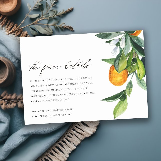 Carte D'accompagnement Citrus Orange Botanical Boho Détails du Mariage (Créateur téléchargé)